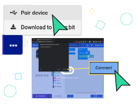 First click "Pair Device" then select your micro:bit and click "connect"