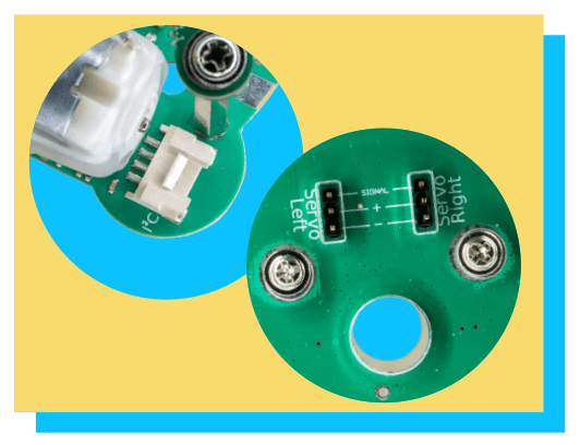 GiggleBot has two servo motor ports and two I2C connection ports.